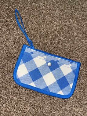 Lands' End Blue and White Gingham Snap Wristlet